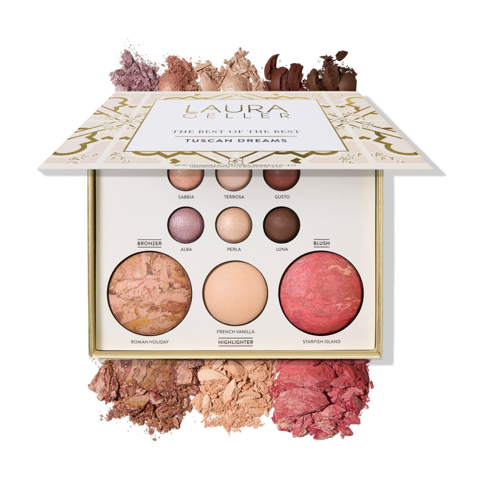 LAURA GELLER NEW YORK open palette front view showing organized pans and travel convenience