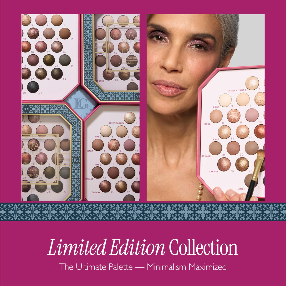 LAURA GELLER NEW YORK close-up of marbleized pans showing dimensional shimmer