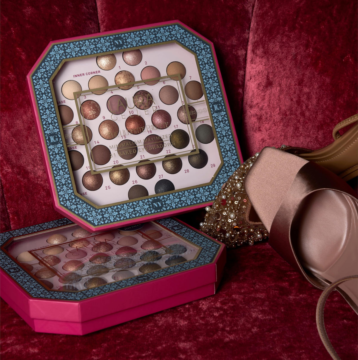 LAURA GELLER NEW YORK palette on vanity styling showing curated everyday versatility