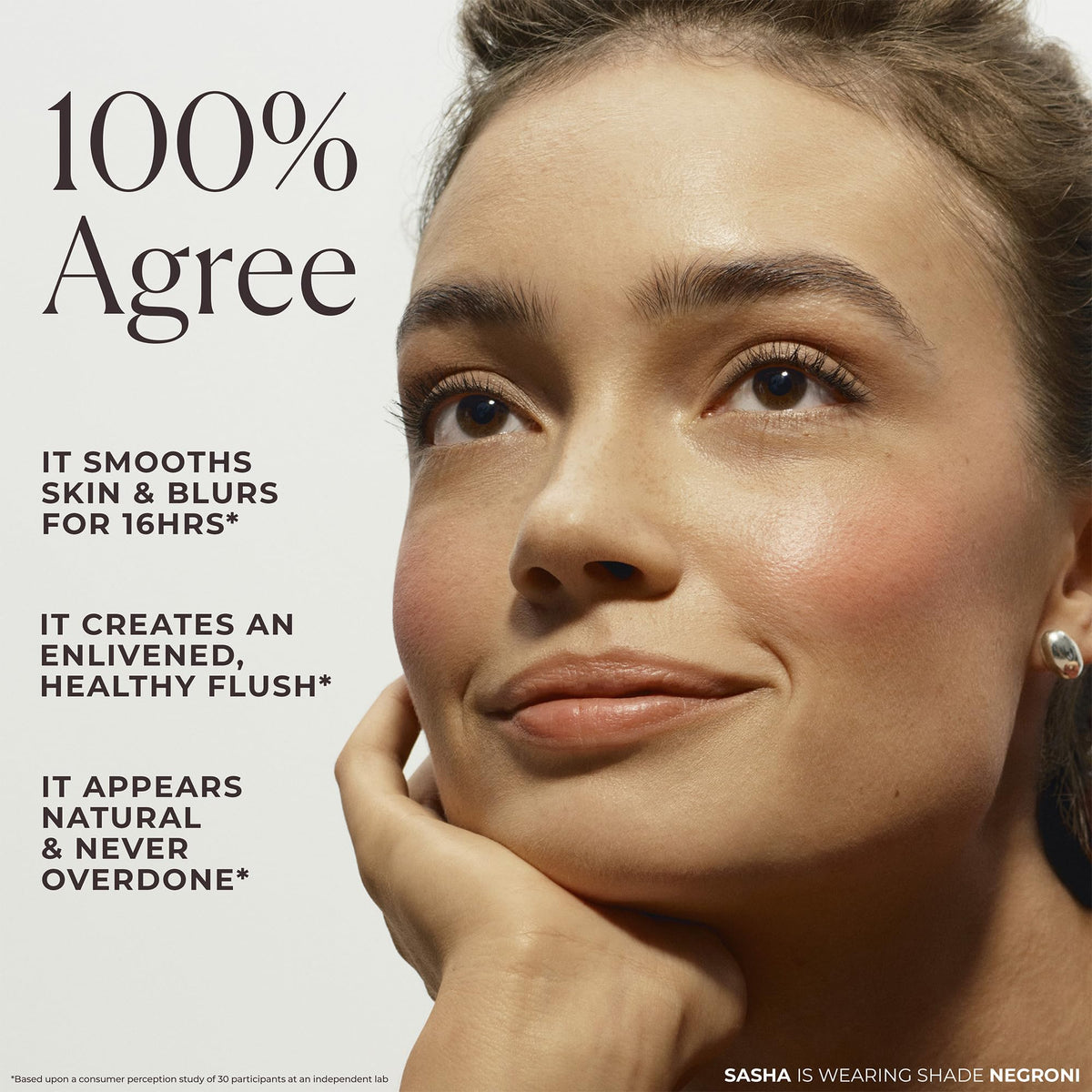 Laura Mercier applied on cheeks highlighting natural dimension and long wear