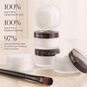 Laura Mercier powder applied with a small brush demonstrating precise under-eye setting