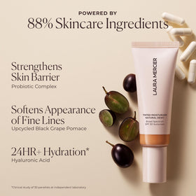 Laura Mercier back label with ingredient list highlighting gentle formula