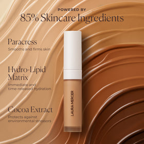 Laura Mercier before and after halves showing coverage and natural finish benefit