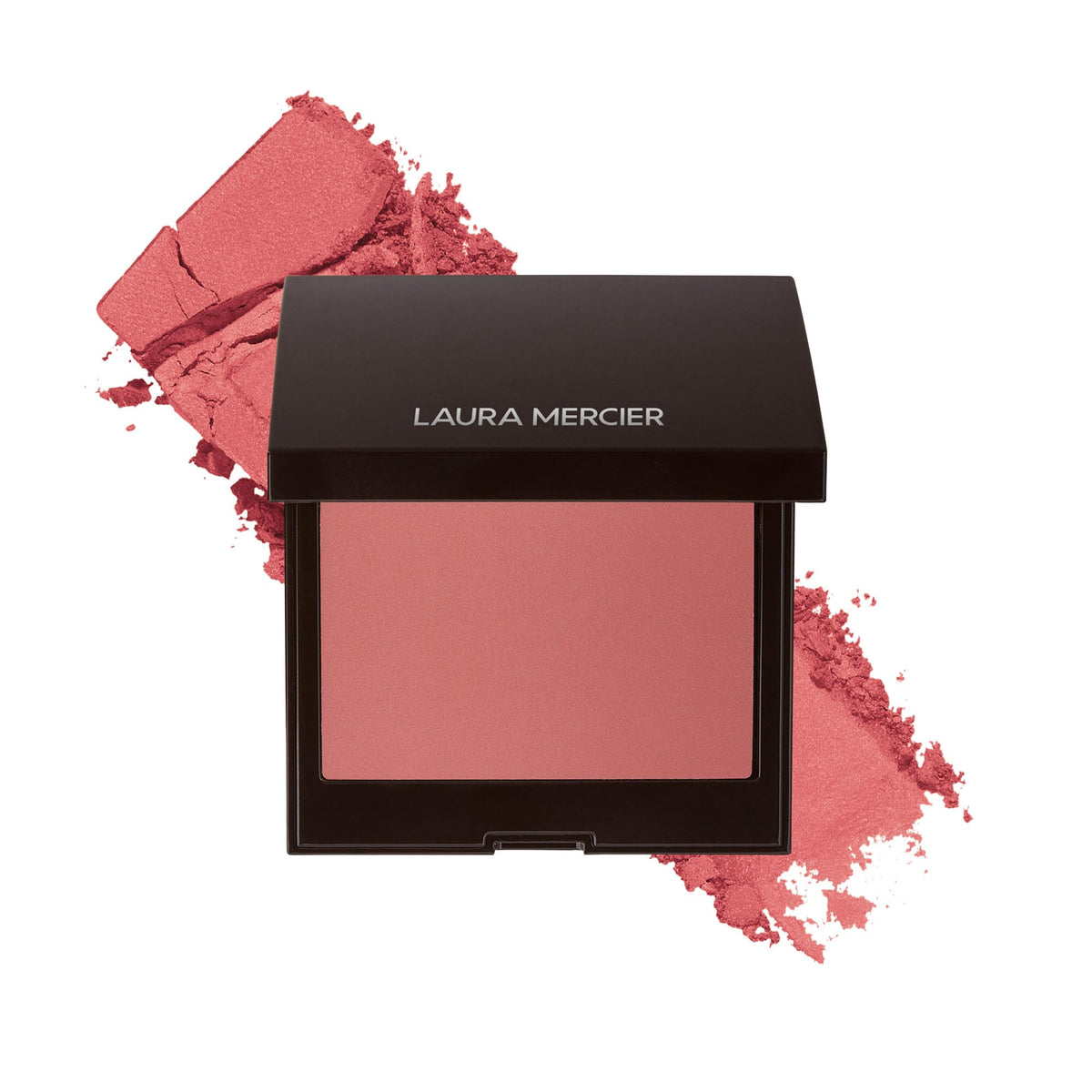 Laura Mercier compact front view showing rose blush and packaging benefit