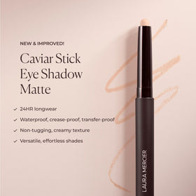 Laura Mercier applied on eyelid close-up showing smooth matte finish and crease resistance