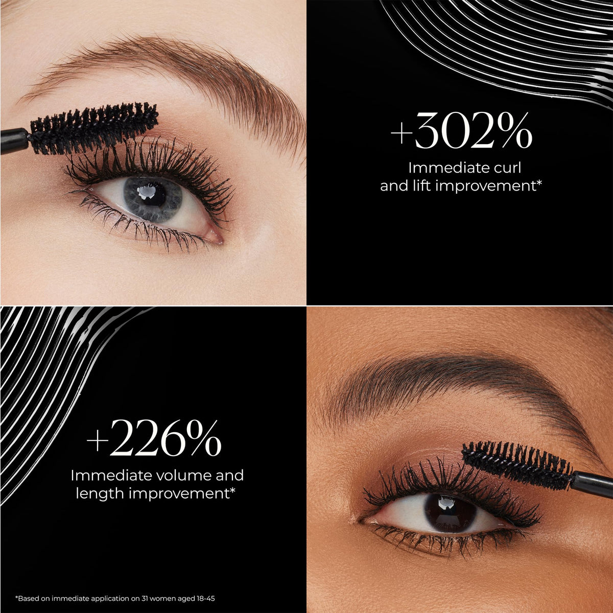 Laura Mercier applying mascara on model for lifted curl benefit