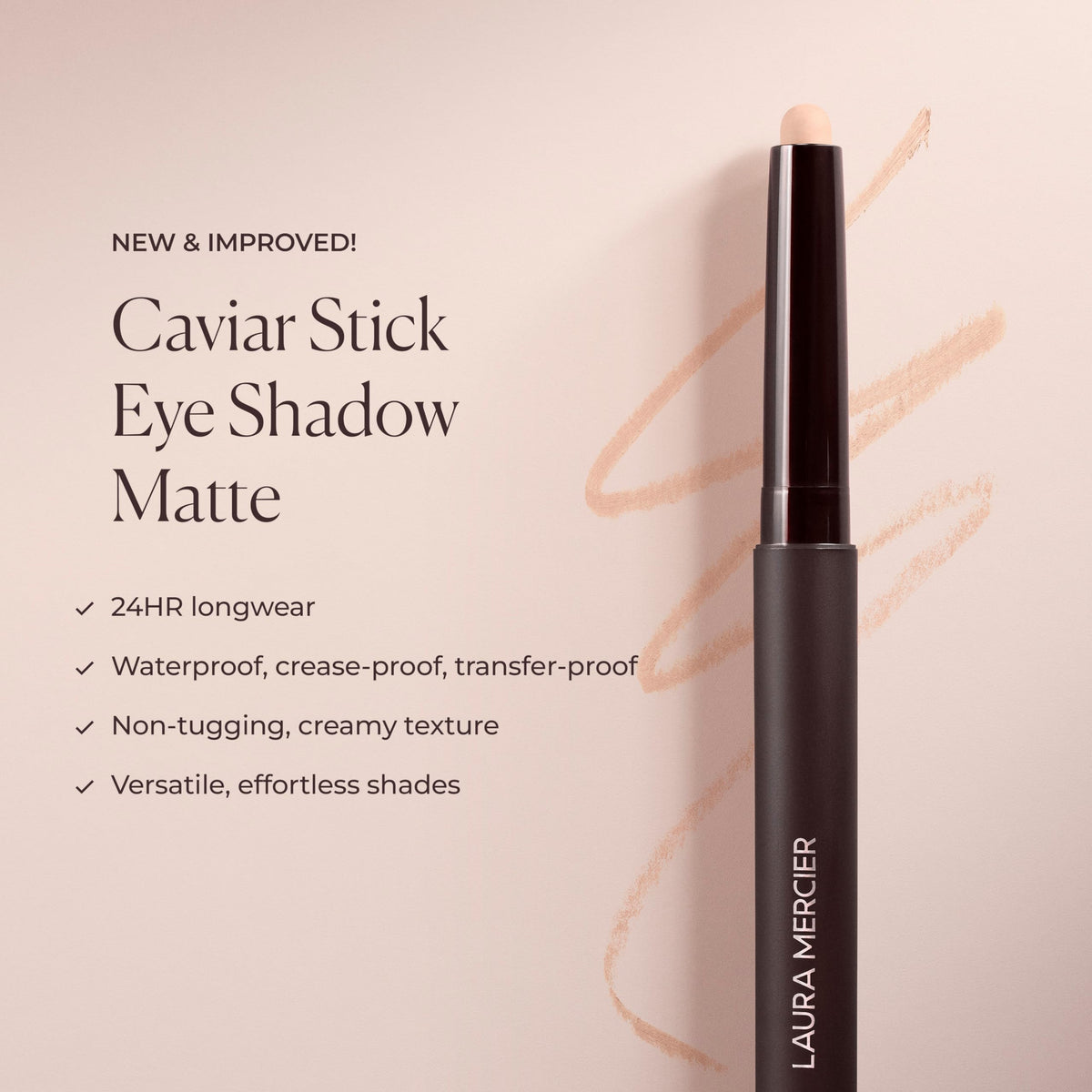 Laura Mercier applied on closed eye demonstrating matte Cobblestone finish and crease resistance