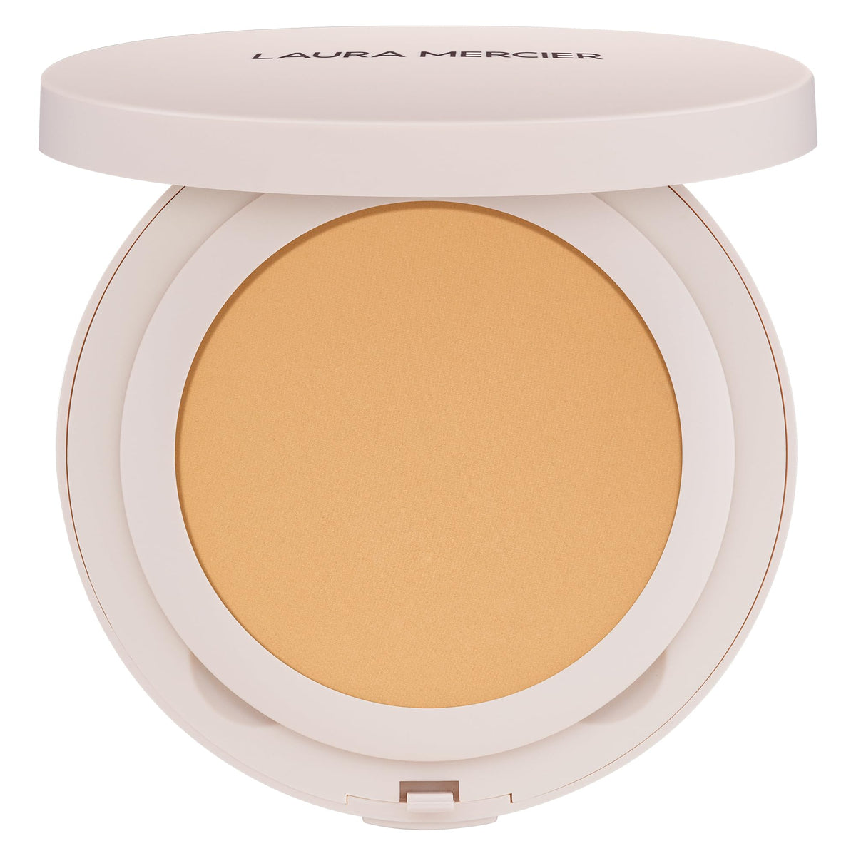 Laura Mercier compact front view showing sleek packaging and portability benefit