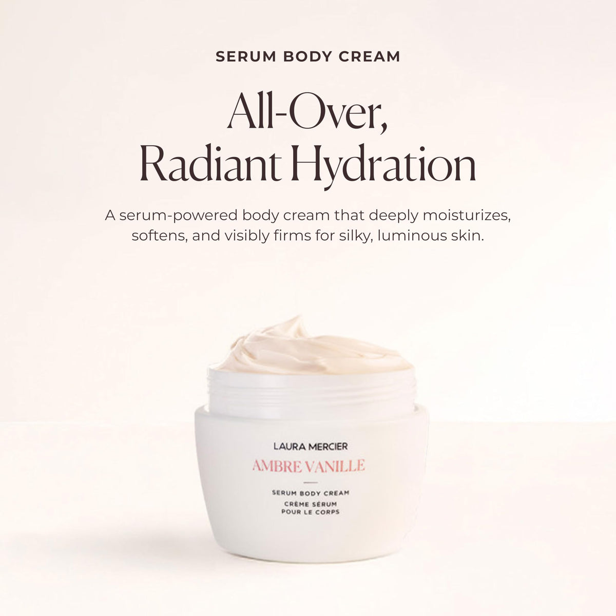 Laura Mercier cream texture close-up highlighting silky, nourishing feel
