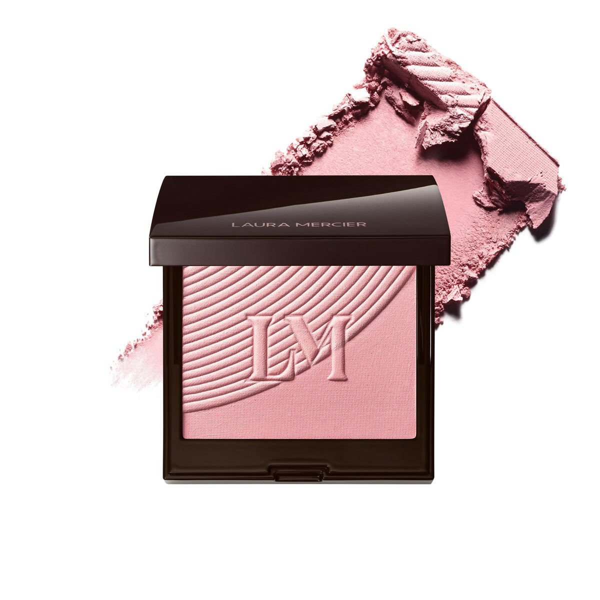 Laura Mercier front compact view showing sleek packaging and portable design benefit