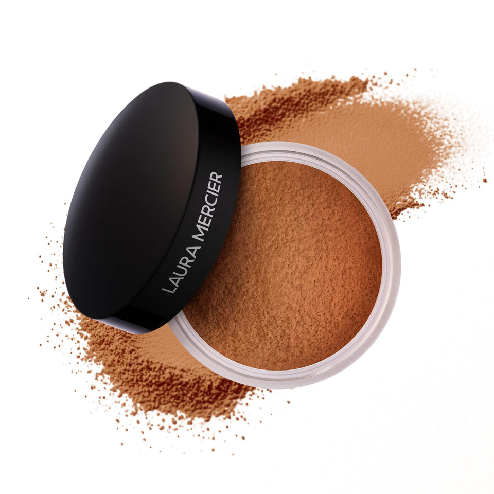 Laura Mercier front jar showing branding and product size benefits