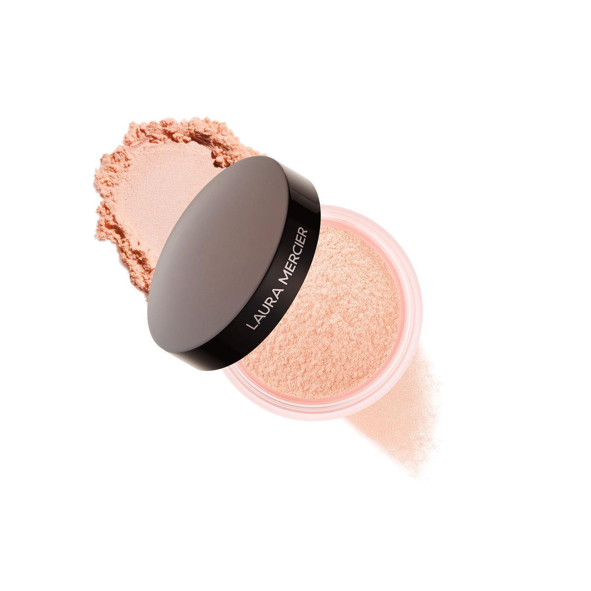 Laura Mercier front packaging showing peach powder benefit brightens eyes