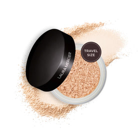 Laura Mercier front packaging showing compact jar and lid for storage benefit