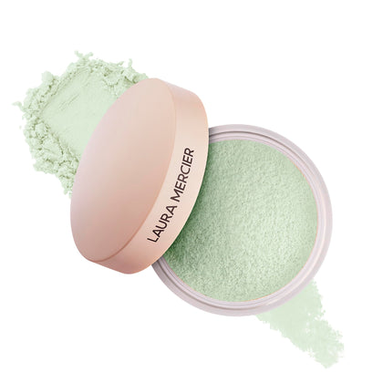 Laura Mercier front packaging showing jar and lid, clear brand identity and benefit