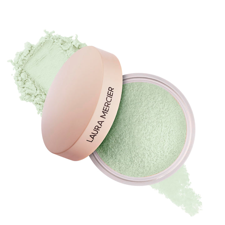 Laura Mercier front packaging showing jar and lid, clear brand identity and benefit