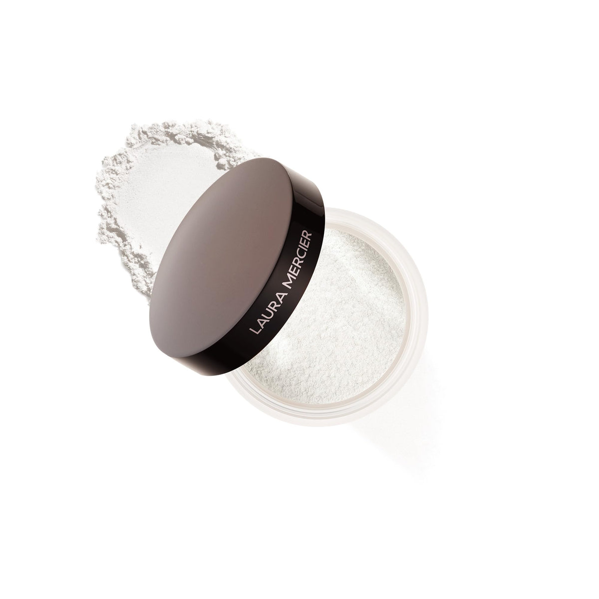 Laura Mercier compact front view shows sleek case and travel-ready design benefit