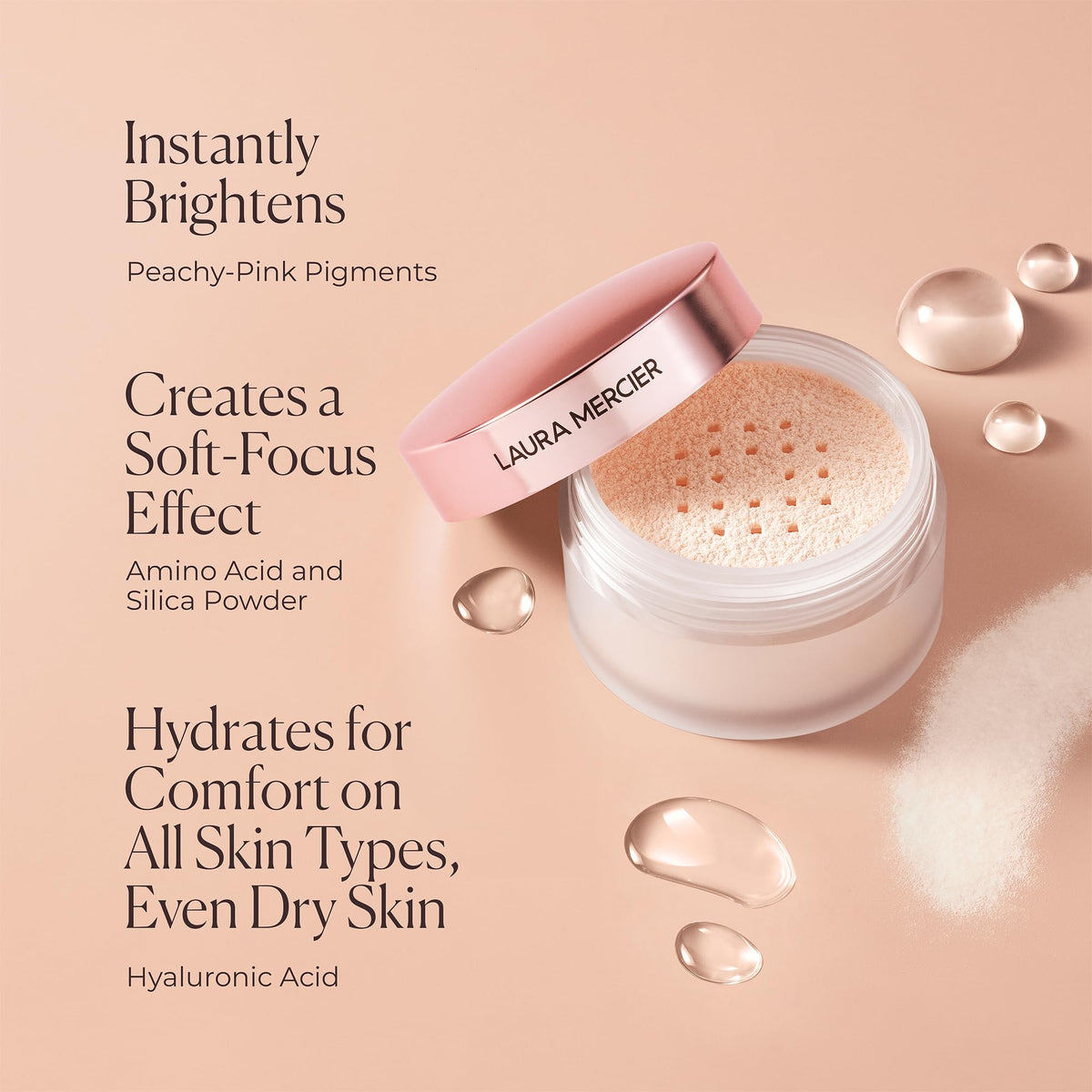 Laura Mercier ingredient label with hyaluronic acid indicating hydration and comfort