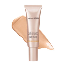 Laura Mercier jar front view showing porcelain shade and compact design benefit