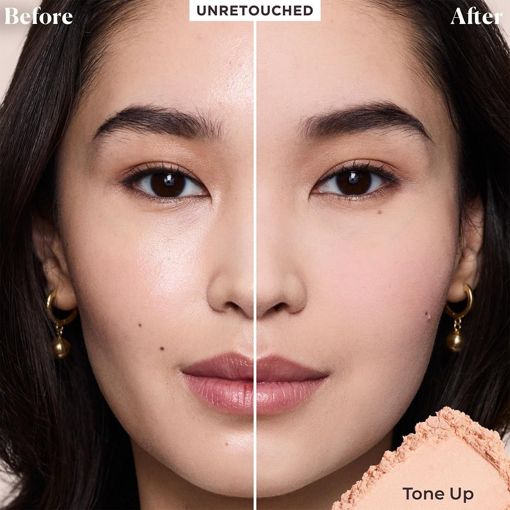 Laura Mercier jar open revealing loose powder benefit: visible fine milled texture