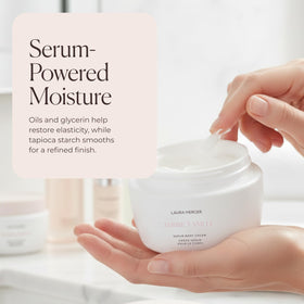 Laura Mercier jar on bathroom vanity suggesting daily indulgent moisturizing benefit