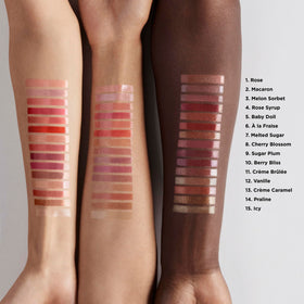 Laura Mercier on-model lips wearing Rose Syrup showing natural rosy enhancement benefit