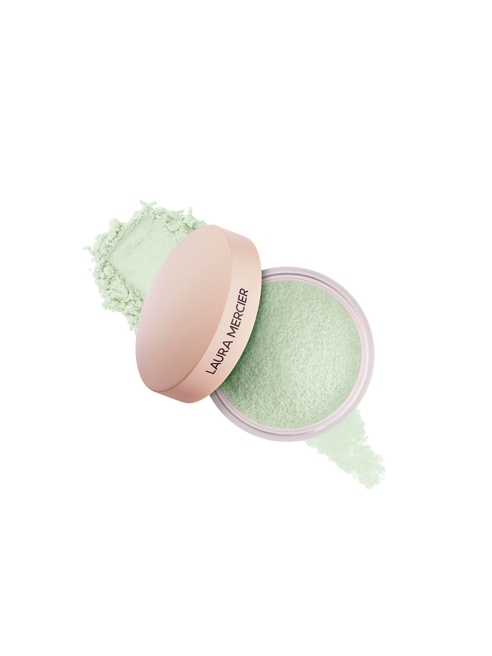 Laura Mercier mini front packaging showing compact mint jar and branding benefit