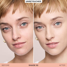 laura mercier open compact with applicator displaying three tones benefit: easy on-the-go mixing