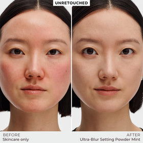 Laura Mercier open jar revealing mint green powder, color-correcting look