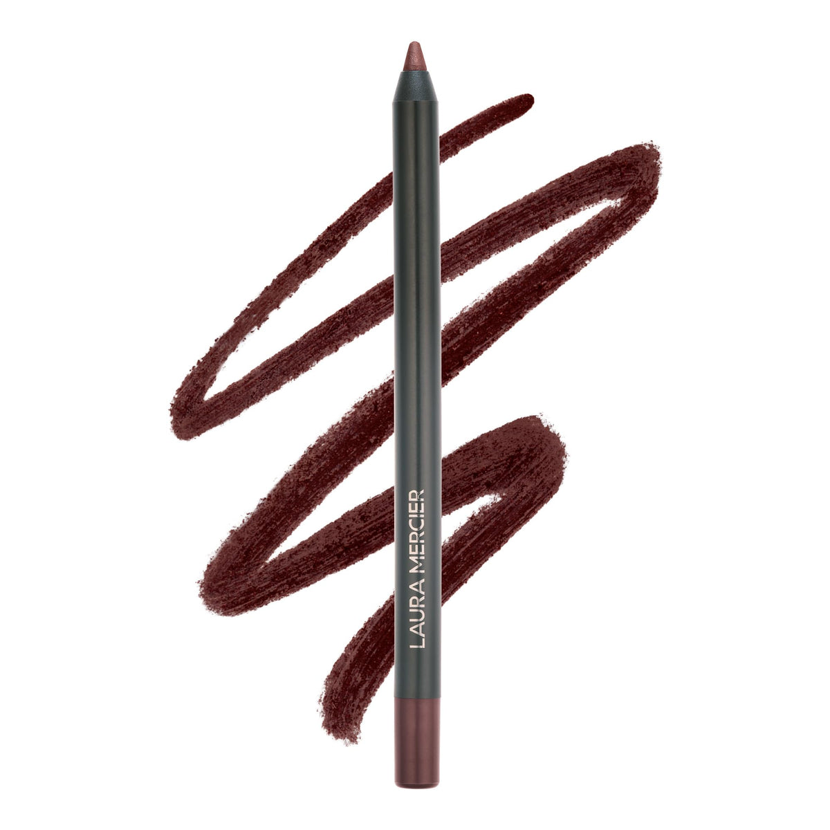 Laura Mercier packaging front view showing cocoa eyeliner and benefits