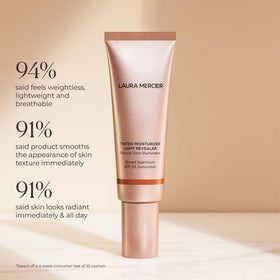 Laura Mercier label close-up highlighting SPF 25 and antioxidant benefit