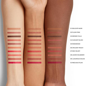 Laura Mercier pencil beside matching lipstick showing color coordination benefit