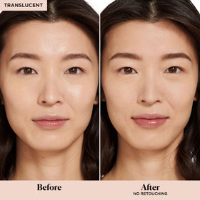 Laura Mercier powder on brush demonstrating easy application and long-lasting control