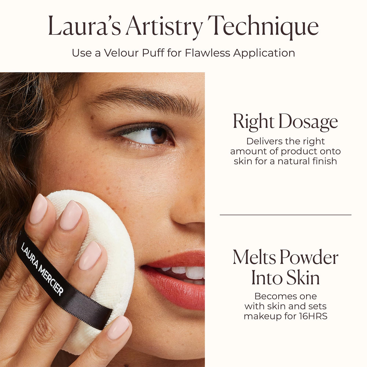 Laura Mercier powder in a handbag lifestyle shot for on-the-go touch-up benefit