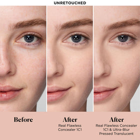 Laura Mercier powder open with included puff for controlled press-and-blend application benefit