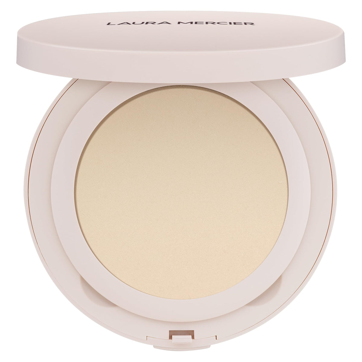 Laura Mercier front compact view showing slim portable design and secure clasp benefit