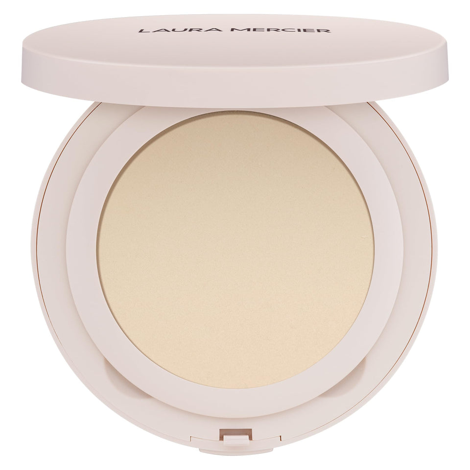 Laura Mercier front compact view showing slim portable design and secure clasp benefit
