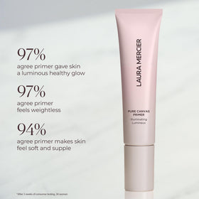 Laura Mercier primer being applied to cheek for even base
