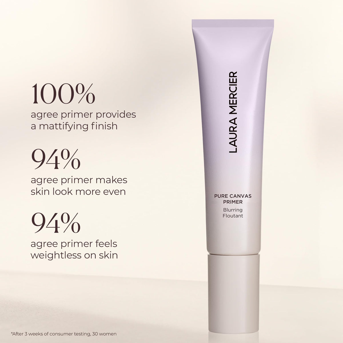 Laura Mercier label detail highlighting ingredients and non-comedogenic benefit