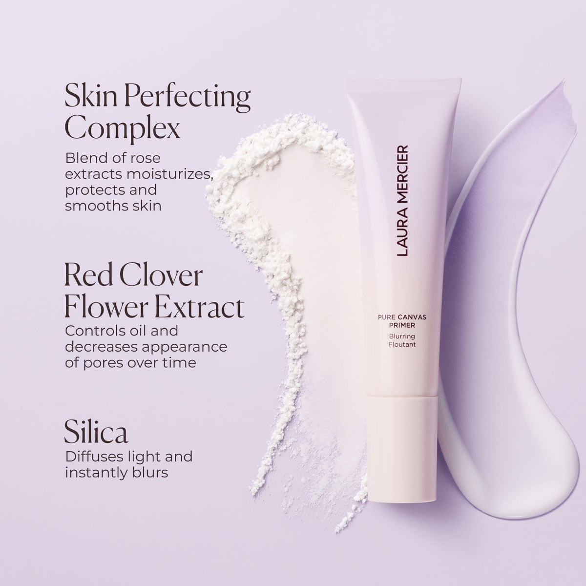 Laura Mercier primer spread on skin for even base and oil-control benefit
