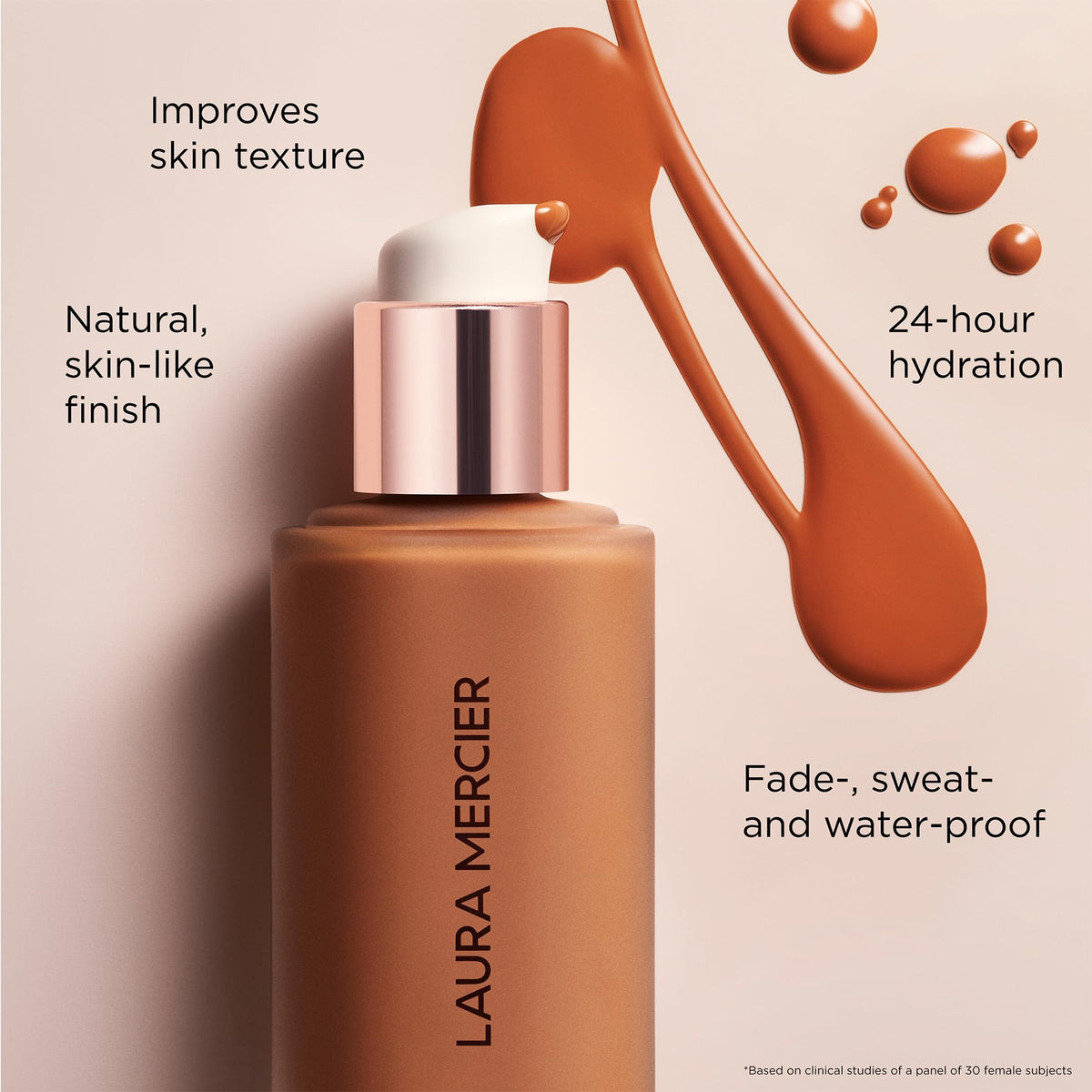 Laura Mercier foundation inside makeup bag in lifestyle scene for everyday wear
