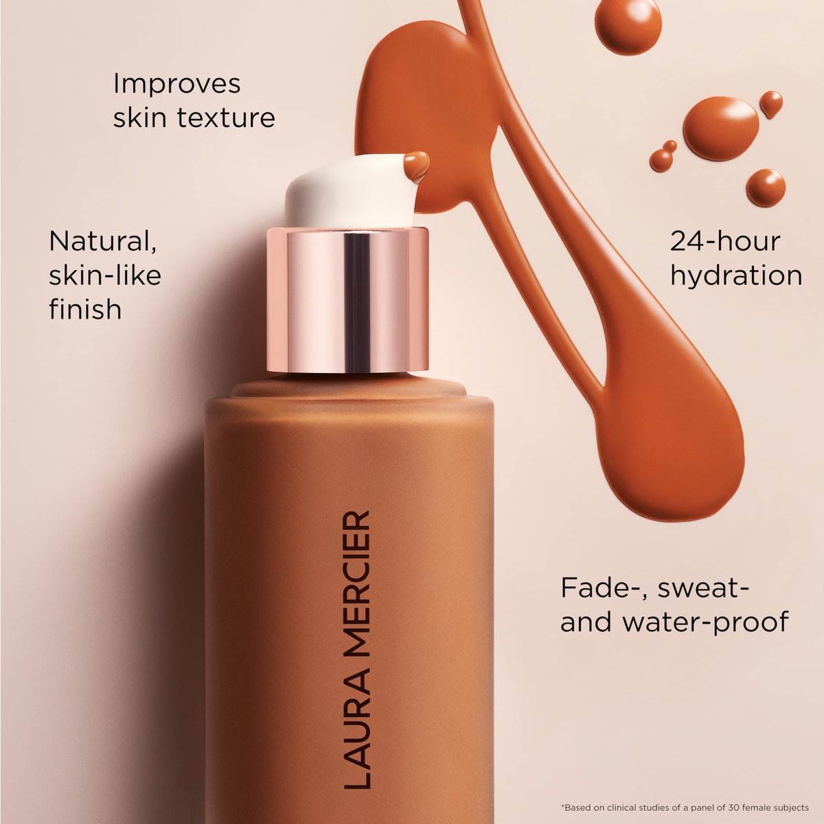 Laura Mercier scale comparison in hand showing product size and portability