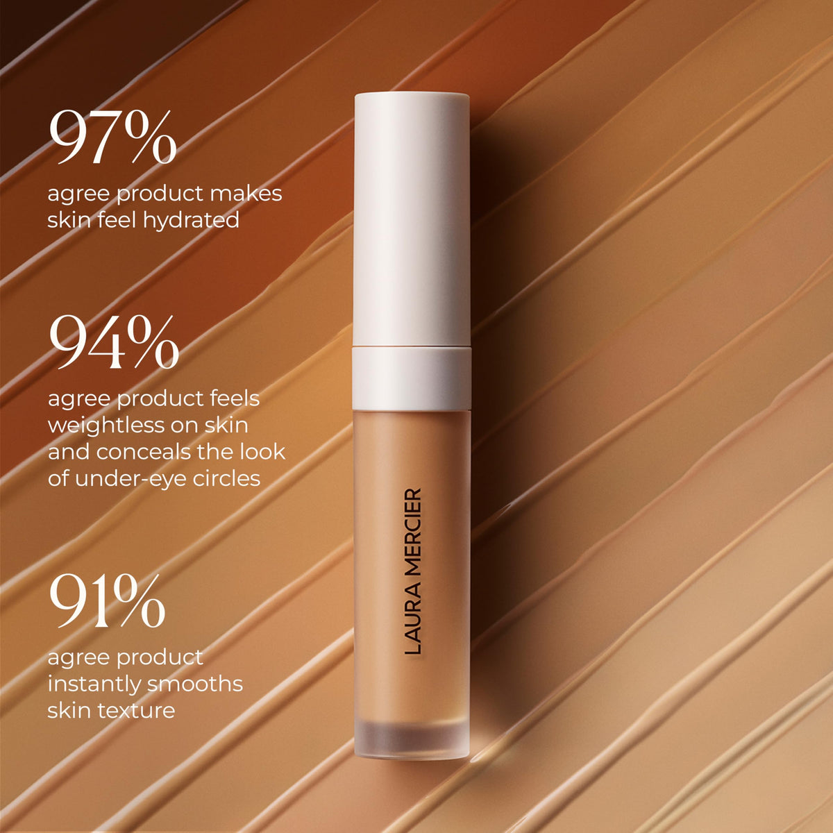 Laura Mercier tube beside compact for size comparison and portability benefit