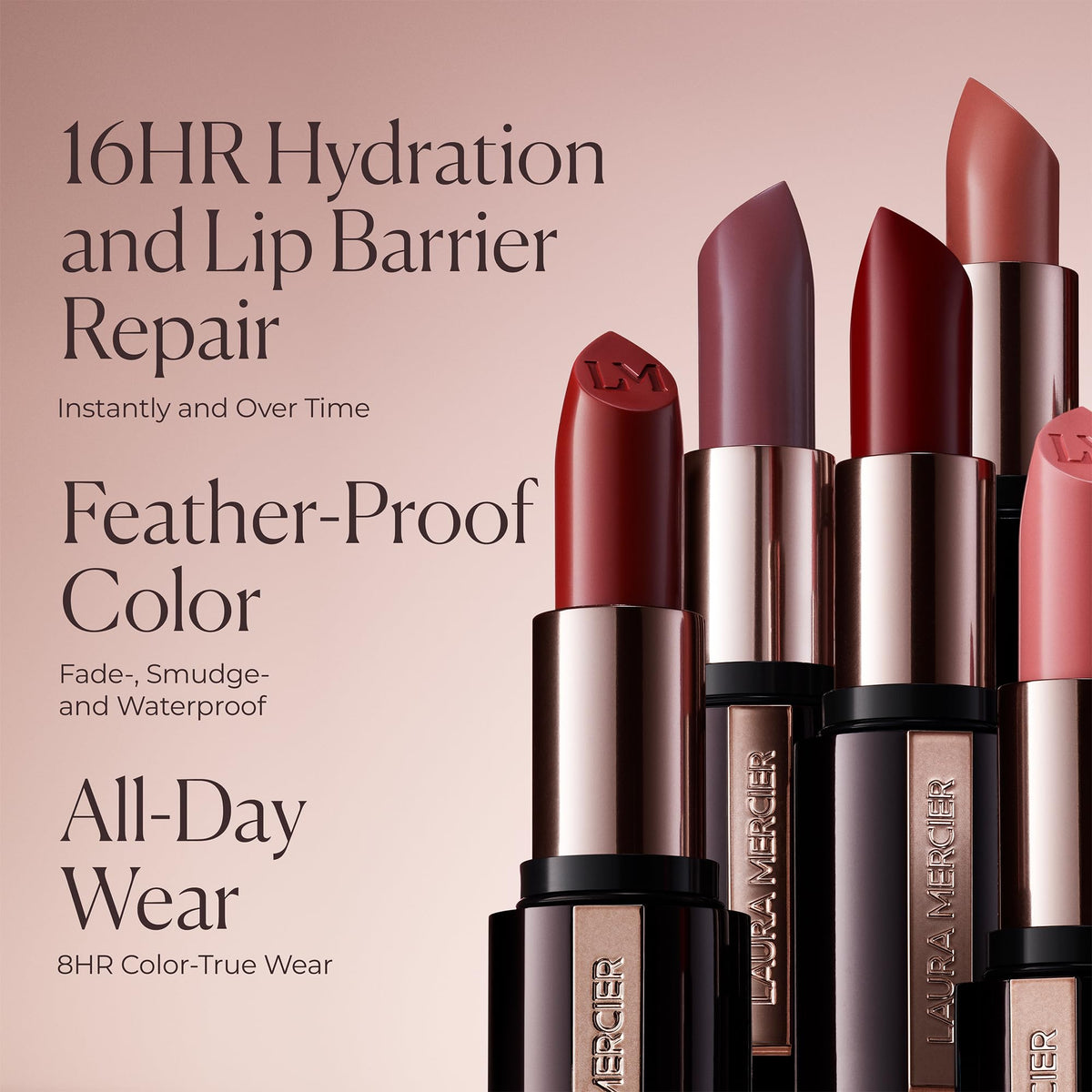Laura Mercier lipstick next to coin for scale showing compact size and travel-friendly design