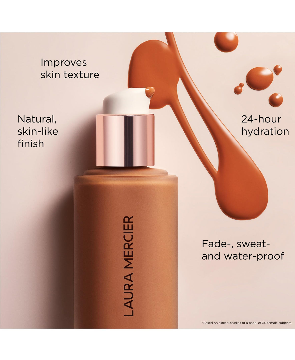 Laura Mercier medium shade swatch on arm showing true-to-skin color match