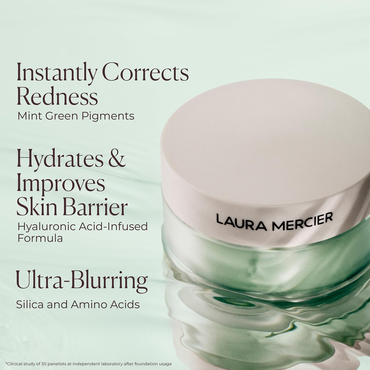 Laura Mercier swatch on skin comparison showing neutralized redness benefit