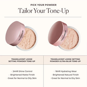 Laura Mercier swatch on skin showing peachy-pink brightening effect