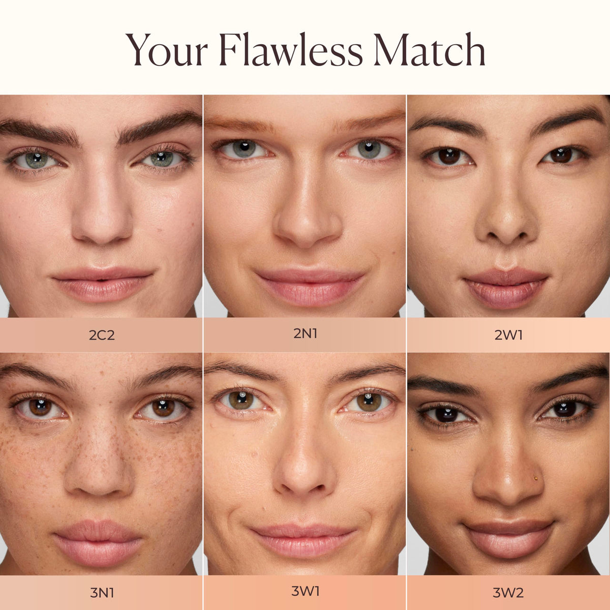 Laura Mercier swatches on arm showing shade 2W1 and buildable coverage benefit