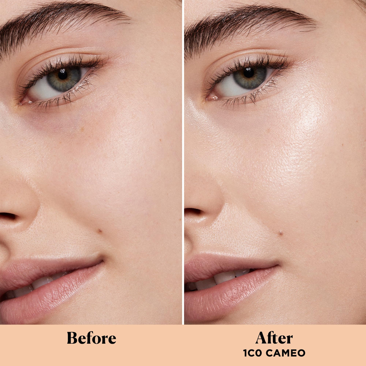 Laura Mercier cream texture close-up highlighting hydrating, sheer coverage finish