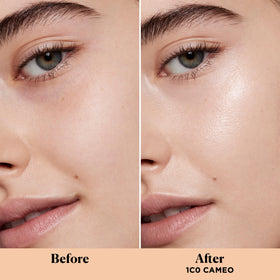 Laura Mercier cream texture close-up highlighting hydrating, sheer coverage finish