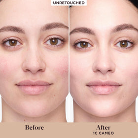 Laura Mercier cream texture close-up showing smooth, hydrating finish benefit